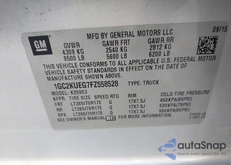 2015 Chevrolet Silverado 2500Hd Wt из США, поврежденный, VIN 1GC2KUEG7FZ558528